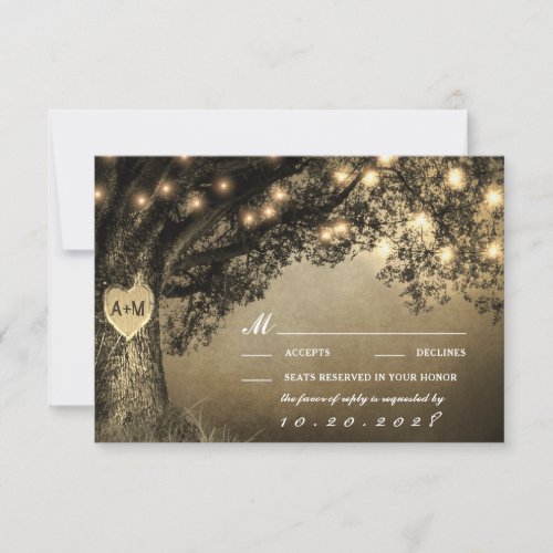 Vintage Rustic Carved Oak Tree Wedding RSVP Cards