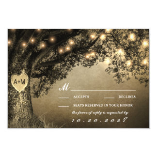 Vintage Rustic Carved Oak Tree Wedding RSVP Cards