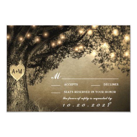 Vintage Rustic Carved Oak Tree Wedding RSVP Cards