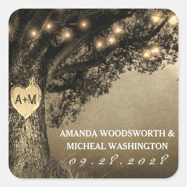 Vintage Rustic Carved Oak Wedding Favor Stickers (Front)