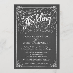 Vintage Rustic Chalkboard Art Wedding Invitations