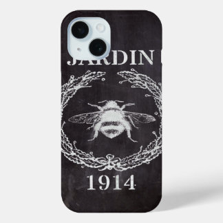 vintage rustic chalkboard botanical french bee iPhone 15 case