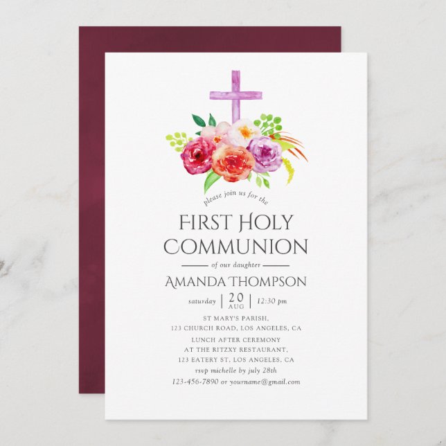 Vintage Rustic Charm First Holy Communion Invitation (Front/Back)