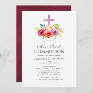 Vintage Rustic Charm First Holy Communion Invitation