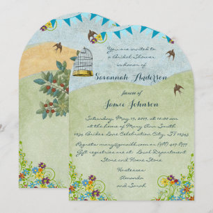 Vintage Rustic Chic Bridal Shower Birdcage Bunting Invitation