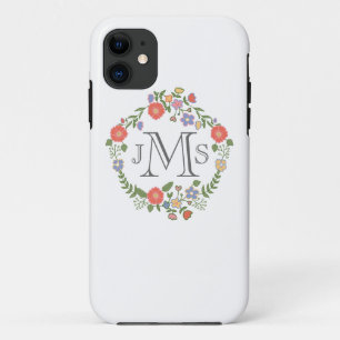 Vintage rustic chic wedding monogram initial flora iPhone 11 case