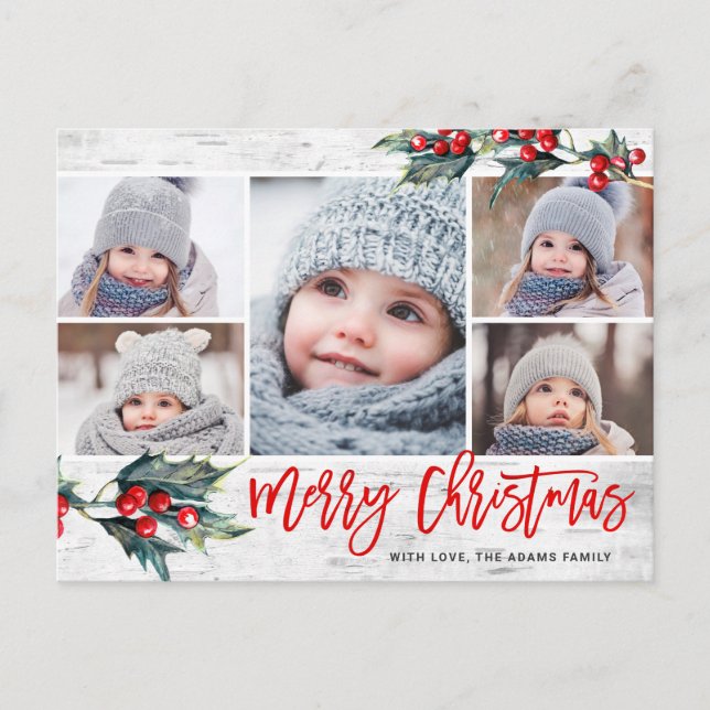 Vintage Rustic Christmas 5 Photo Holiday Postcard (Front)