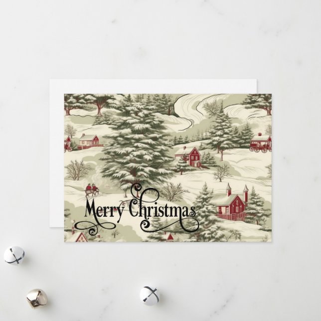Vintage Rustic Christmas Country Winter Scenery  Holiday Card (Front/Back In Situ)