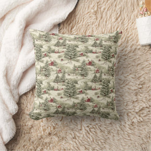 Vintage Rustic Christmas Country Winter Scenery Throw Pillow