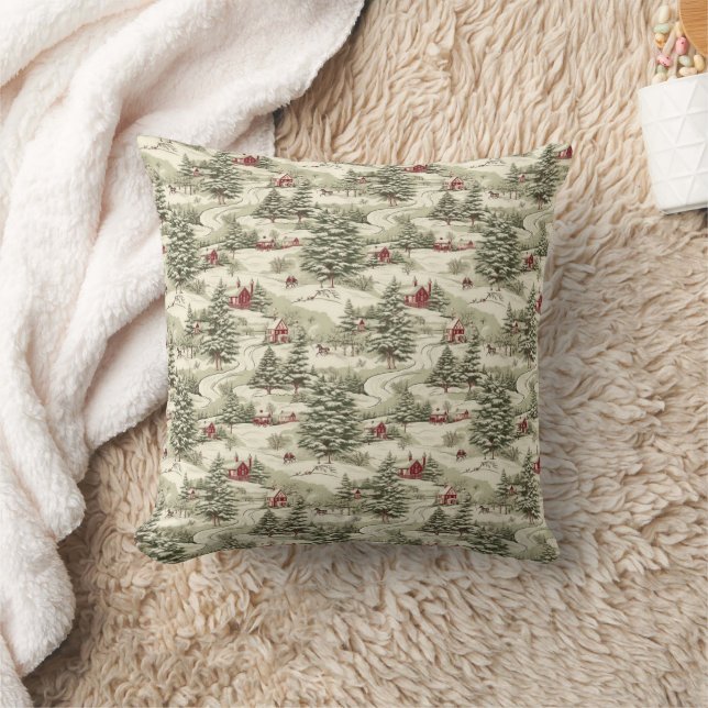 Vintage Rustic Christmas Country Winter Scenery  Throw Pillow (Blanket)