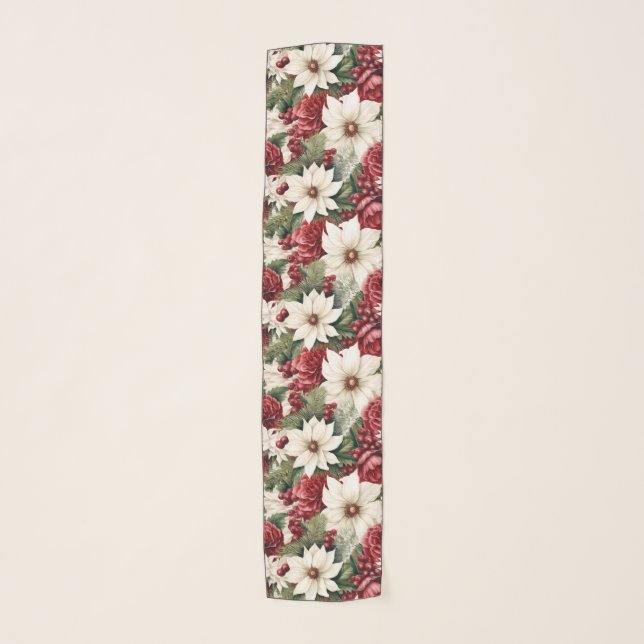 Vintage Rustic Christmas Flowers leaves Pattern Scarf (Front)