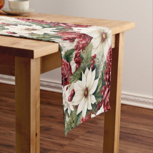 Vintage Rustic Christmas Flowers leaves Pattern Short Table Runner