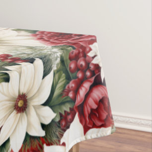 Vintage Rustic Christmas Flowers leaves Pattern Tablecloth