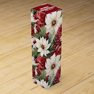 Vintage Rustic Christmas Flowers leaves Pattern  Wine Box
