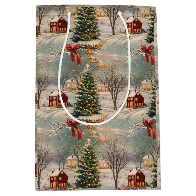 Vintage Rustic Christmas Holiday Medium Gift Bag (Front)