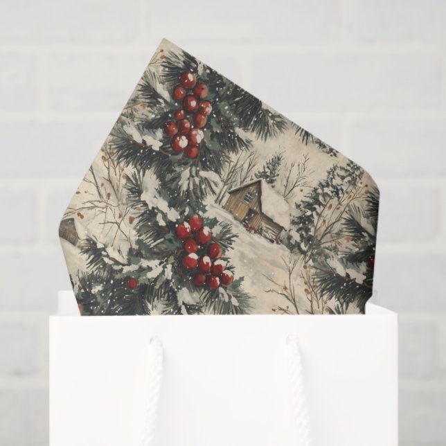 Vintage Rustic Christmas Holiday Tissue Paper (Gift Bag)