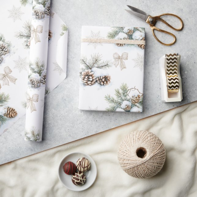Vintage rustic Christmas Pine cones Wrapping Paper (Crafts)
