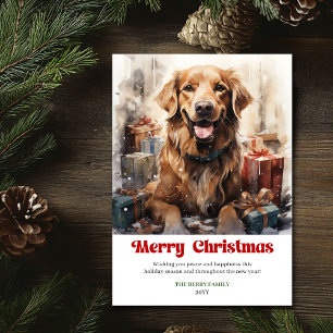 Vintage rustic Christmas scene classic dog card