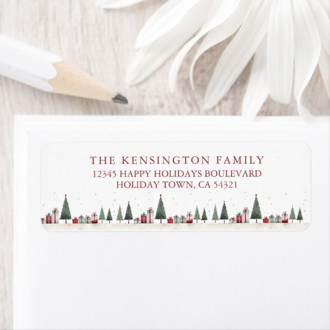 Vintage Rustic Christmas Trees Holiday Label (Insitu)