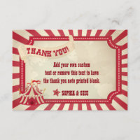 Vintage, Rustic Circus Thank You Cards