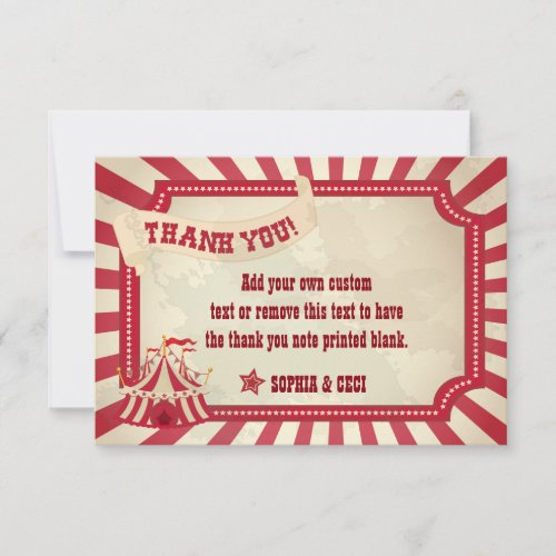 Vintage Rustic Circus Thank You Cards