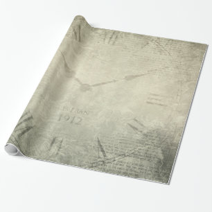 Vintage rustic clock manuscript pattern wrapping paper