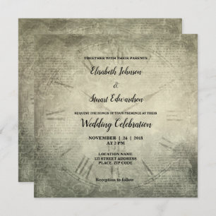 Vintage rustic clock script pattern wedding invitation