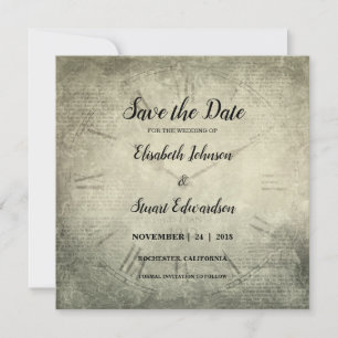 Vintage rustic clock script Wedding Save the Date