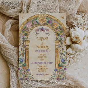Vintage Rustic Colorful Floral Wedding Invitation