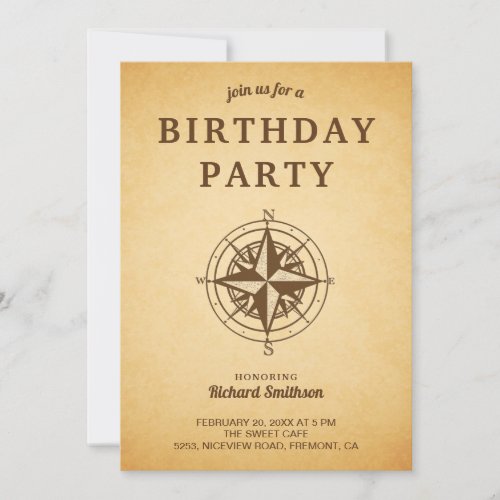 Vintage Rustic Compass Birthday Party Invitation