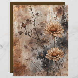 Vintage Rustic Copper Aged Floral Scrapbook Paper