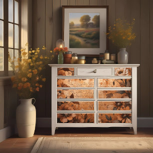 Vintage Rustic Copper Floral Decoupage Print Tissue Paper