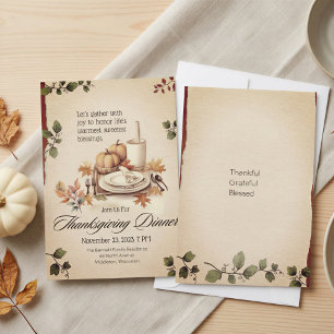 Vintage Rustic Cottagecore Pumpkin Thanksgiving Invitation
