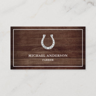 Vintage Rustic Country Barn Wood Horseshoe Farrier Business Card