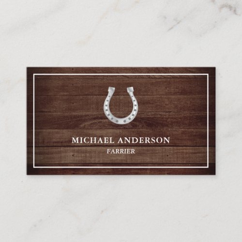 Vintage Rustic Country Barn Wood Horseshoe Farrier Business Card