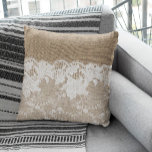 Vintage rustic country beige burlap and white lace throw pillow<br><div class="desc">Rustic vintage traditional country farmhouse style accent decor pillow on beige faux burlap featuring a beautiful white transparent lace with a floral pattern and border.</div>