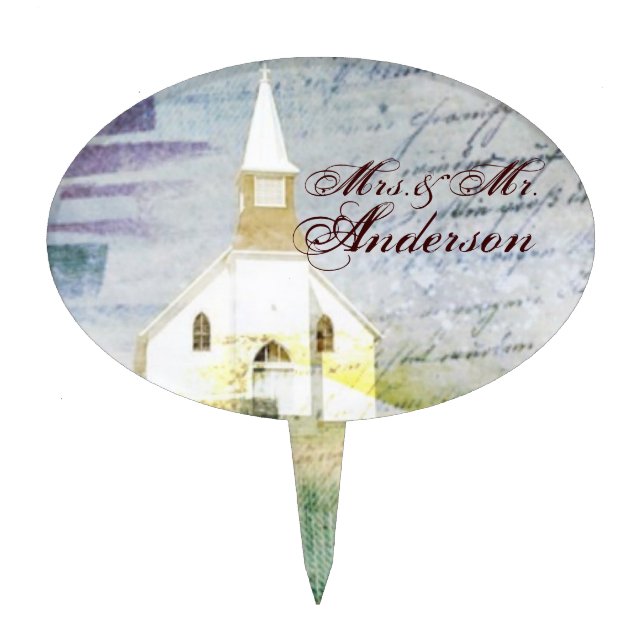 vintage rustic country chapel wedding cake topper (Front)