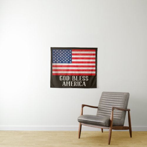 Vintage Rustic Country God Bless America Flag Tapestry