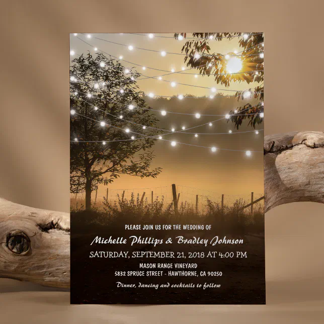 Vintage Rustic Country Lights Wedding Invitation | Zazzle