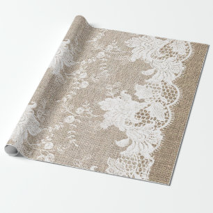Vintage rustic country traditional burlap and lace wrapping paper