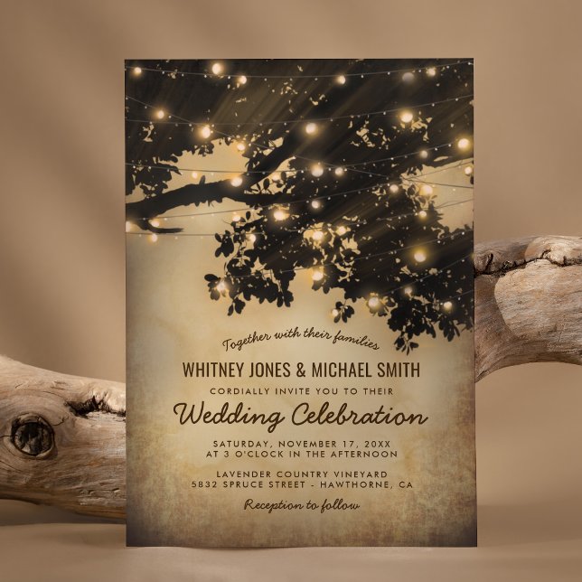 Vintage Rustic Country Tree Lights Wedding Invitation (Creator Uploaded)