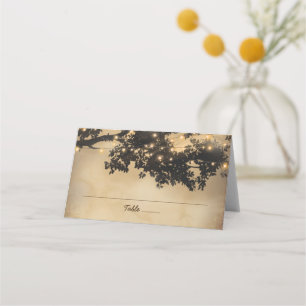 Vintage Rustic Country Tree Lights Wedding Place Card
