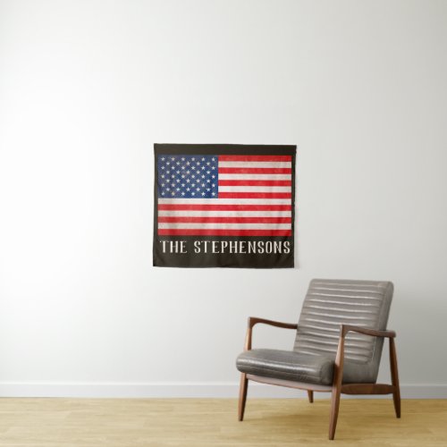 Vintage Rustic Country USA American Flag Name Tapestry