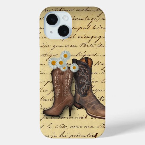 Vintage Rustic Country  Western Cowboy Boots  iPhone 15 Case