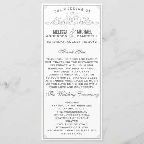 Vintage Rustic Country White Wedding Program