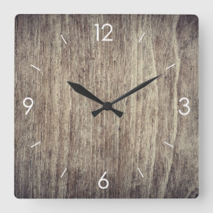 Vintage Rustic Country Wooden Decor Square Wall Clock