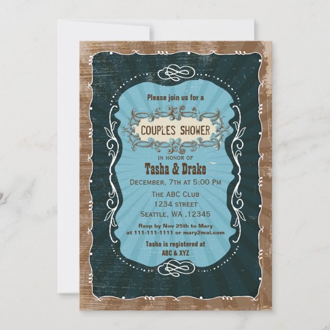 vintage rustic Couples Baby Shower Invites (Front)
