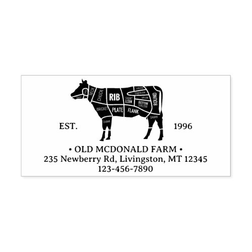 Vintage Rustic Cow Meat Butcher Chart Country Farm Rubber Stamp