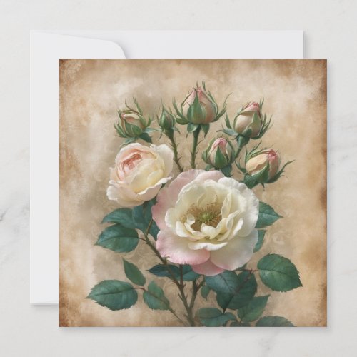 Vintage Rustic Cream with Pink Wild Rose 