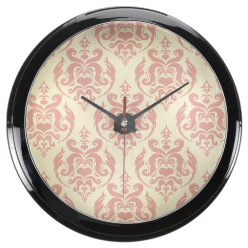 Vintage,rustic,damask,pink,pattern,retro,antique, Aquavista Clock